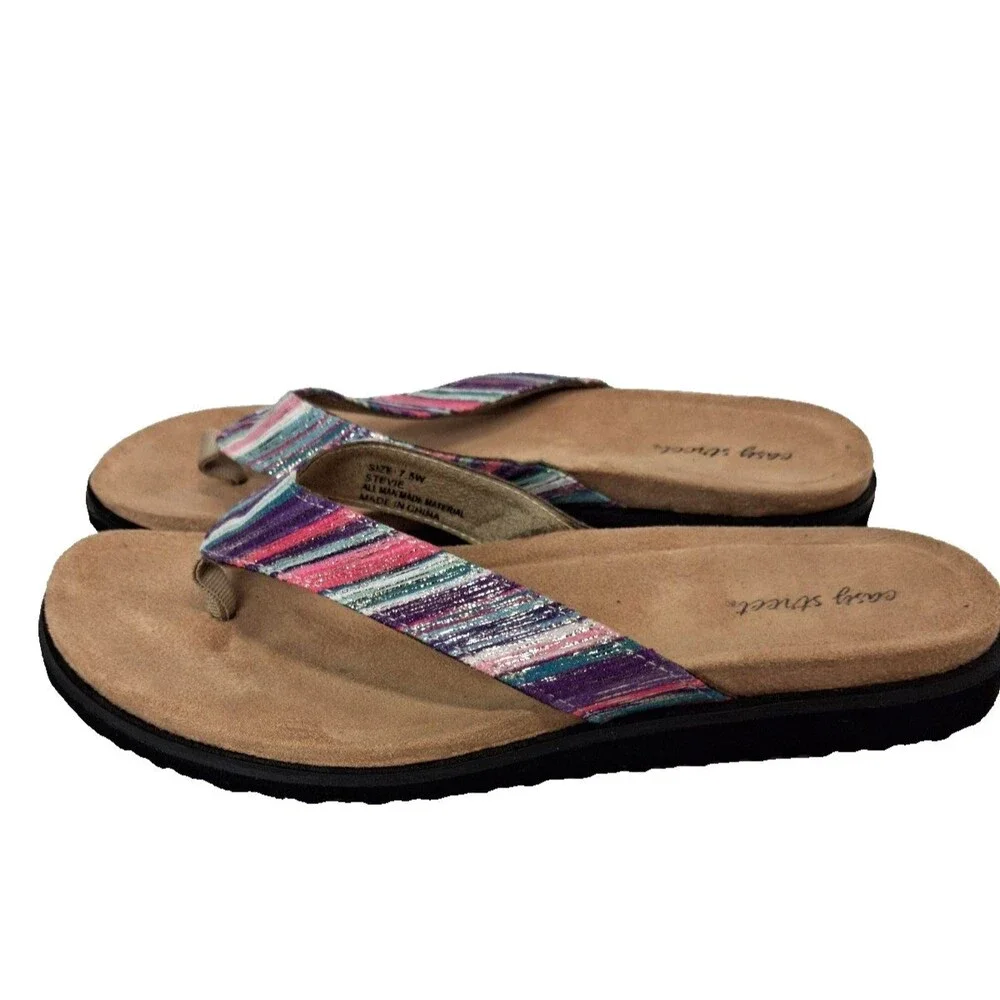 Easy Street Women's Stevie Comfort Multi-Color Metallic Stripes Flip Flops 7.5 W